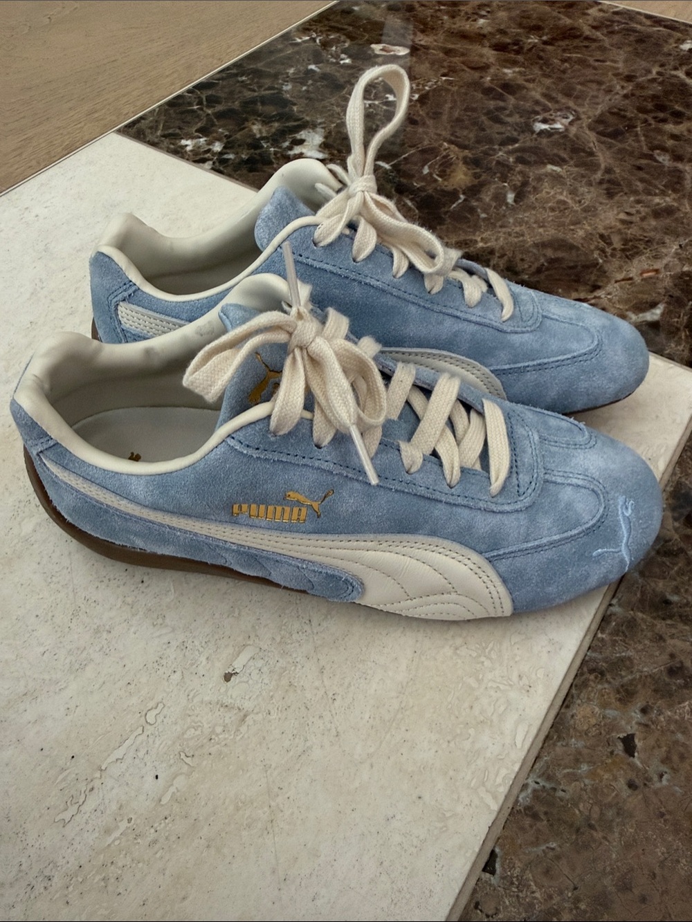 Puma Suede Retro Sneakers in Light Blue & Cream